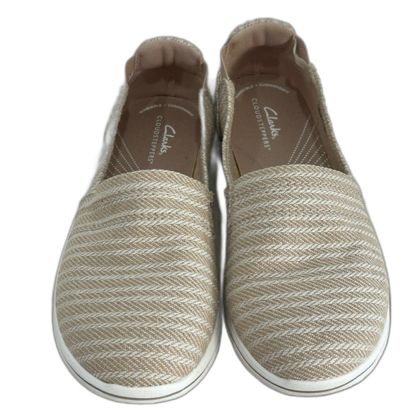 Clark’s Shoes Women’s Size 10 Tan  White CloudSteppers Canvas Slip-on - Picture 1 of 12
